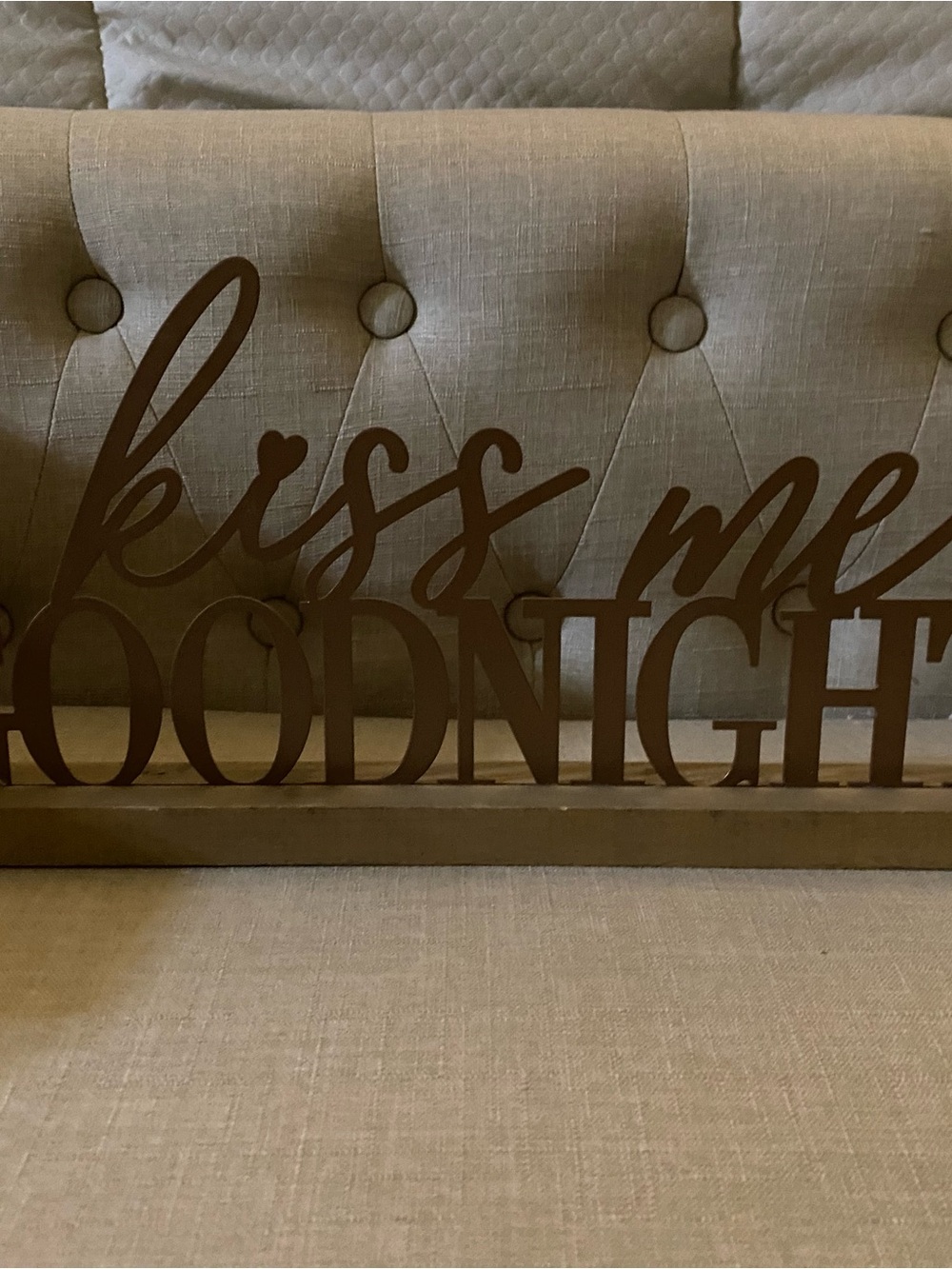 Kiss Me Goodnight Wooden Script Wall Sign - Brown